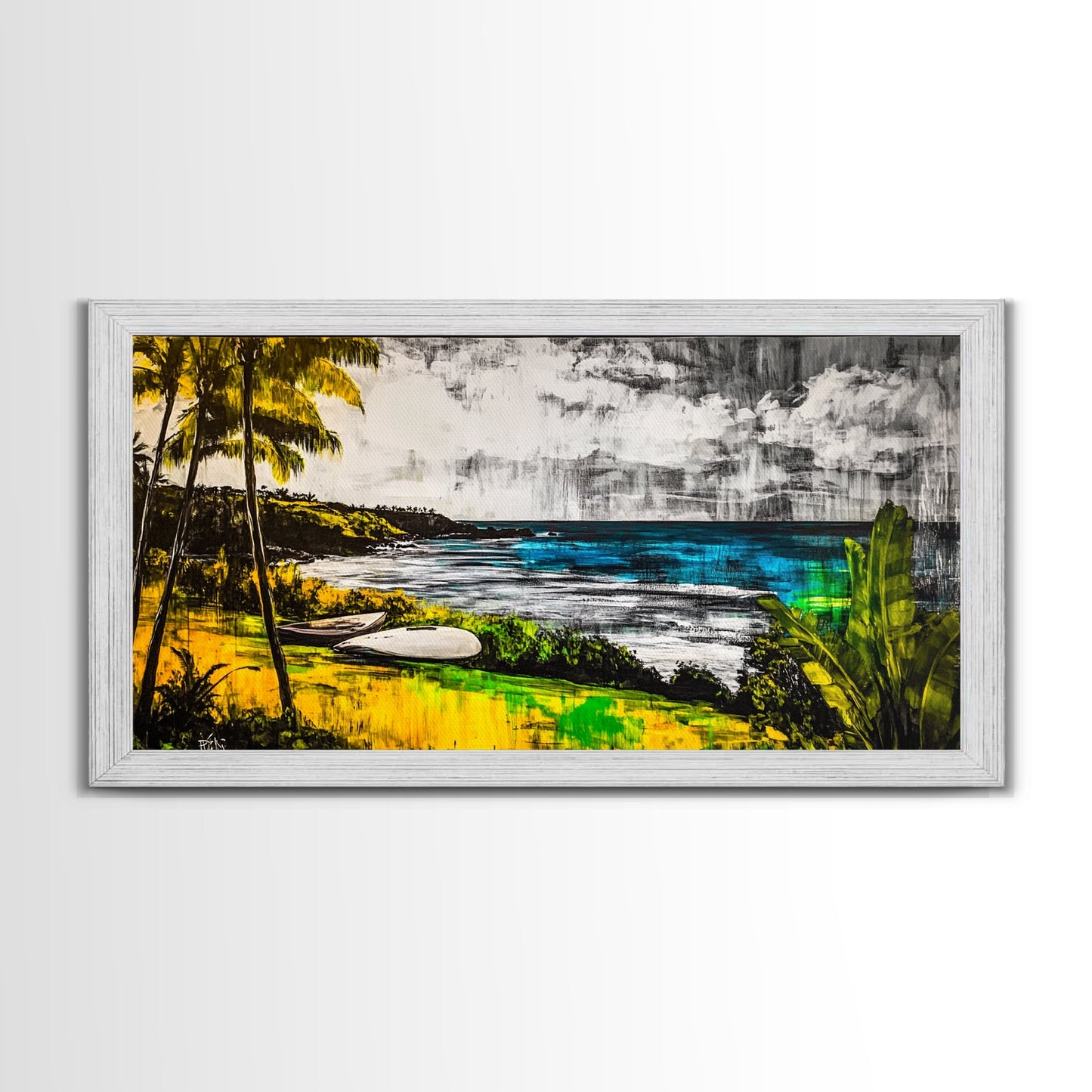 Tropical Paradise, Ocean Landscape, Coastal Wall Art, Framed Canvas Print, Beach House Decor, Living Room Art, Modern Nautical Art