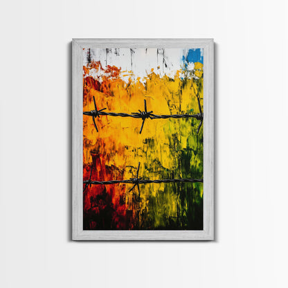 Barbed Wire Wall Art, Red Yellow Green, Bold Abstract Painting, Modern Industrial Decor, Statement Piece, Office Wall Art, Canvas Print