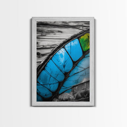Butterfly Wing Close-up, Nature Photography, Framed Canvas Print, Rustic Wall Art, Minimalist Decor, Blue Abstract Art, Bedroom Wall Decor