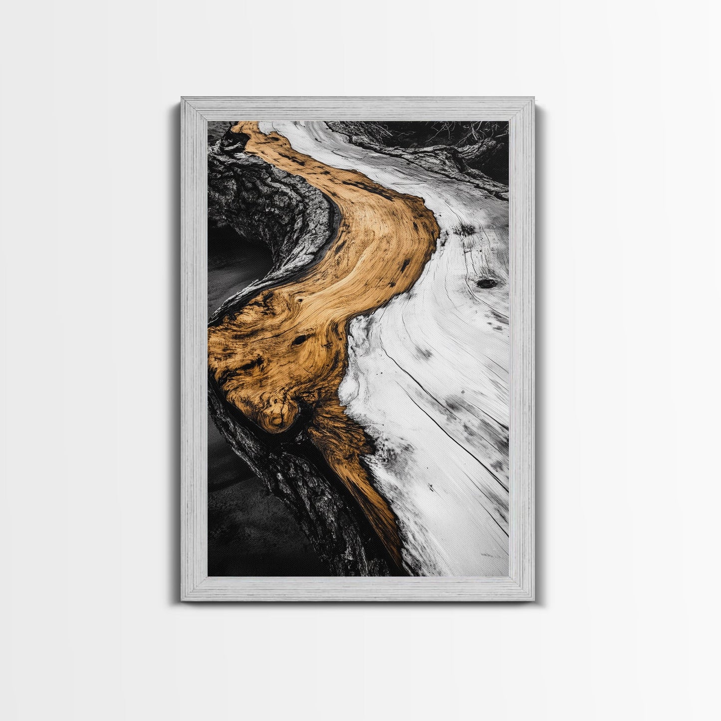 Driftwood, Rustic Nature Art, Framed Canvas Print, Black and White Photography, Earthy Tones, Beach House Decor, Minimalist Home Art