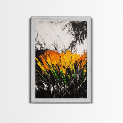 Fiery Wildflowers, Black White Abstract, Nature Art, Floral Painting, Contemporary Living Room Decor, Statement Piece, Canvas Print