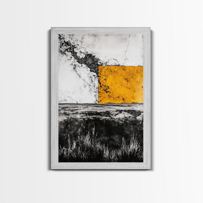 Golden Abstract, Minimalist Landscape Art, Modern Nature Painting, Earthy Tones, Contemporary Home Decor, Framed Canvas Print