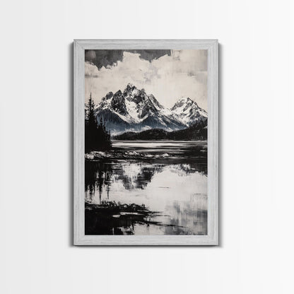 Serene Lake, Black and White Art, Nature Wall Decor, Minimalist Art, Wilderness Painting, Tranquil Wall Art, Modern Home Decor, Canvas Print