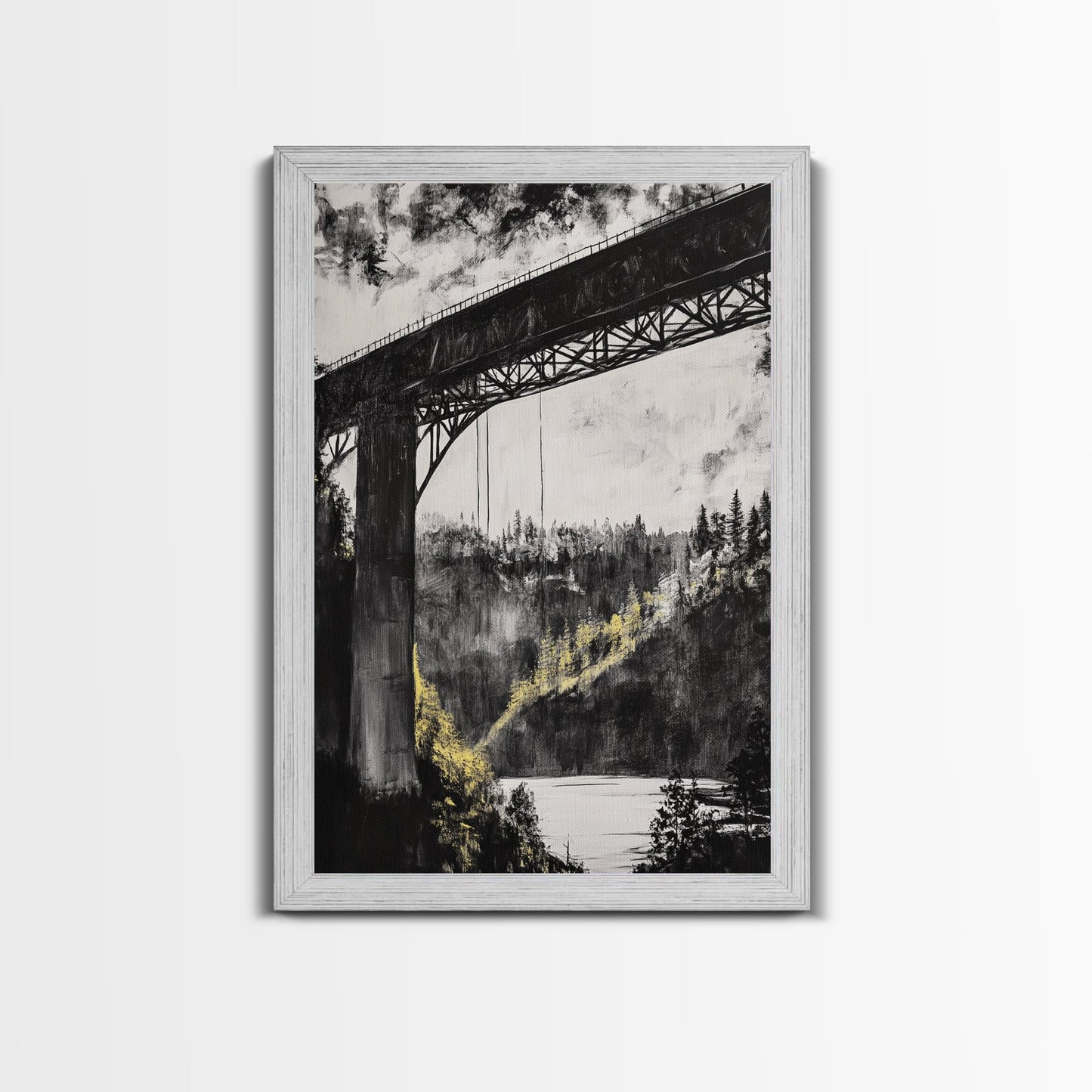 Steel Bridge, Industrial Wall Art, Black and White Landscape, Cityscape Art, Rustic Metal, Loft Style, Office Wall Art, Framed Canvas Print