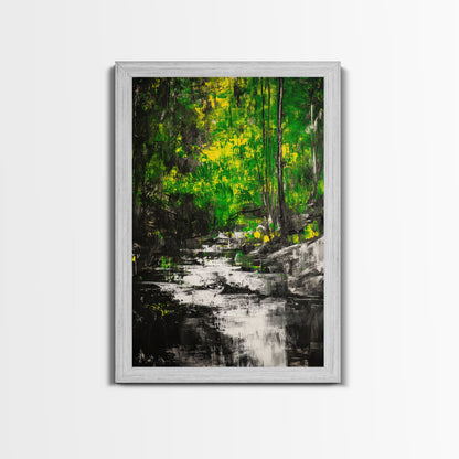 Woodland Stream, Nature Inspired, Green Forest, Serene Wall Art, Minimalist Landscape, Tranquil Home Decor, Large Wall Art, Canvas Print