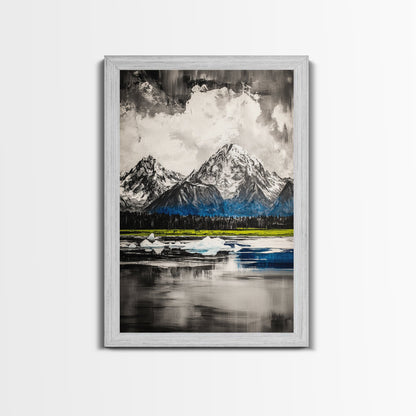 Mountain Reflections, Ice Peaks, Nature Landscape, Serene Wilderness, Canvas Print, Adventure Art, Cabin Decor, Living Room Wall Art
