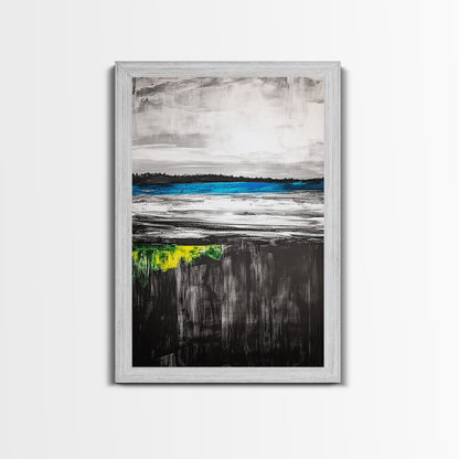 Tranquil Lake View, Blue Water Abstract Landscape, Moody Black White Sky, Serene Nature Wall Decor, Relaxing Home Gift, Canvas Print