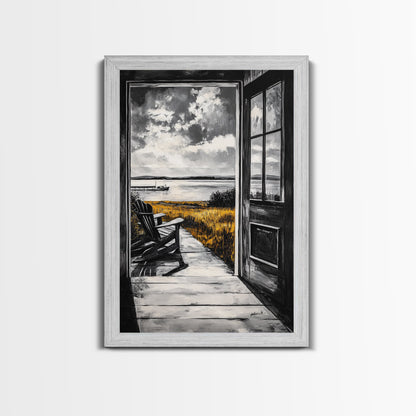 Porch View, Relaxing Landscape, Rustic Home Art, Lake House Decor, Cabin Wall Art, Nature Lover Gift, Canvas Print, Cozy Atmosphere