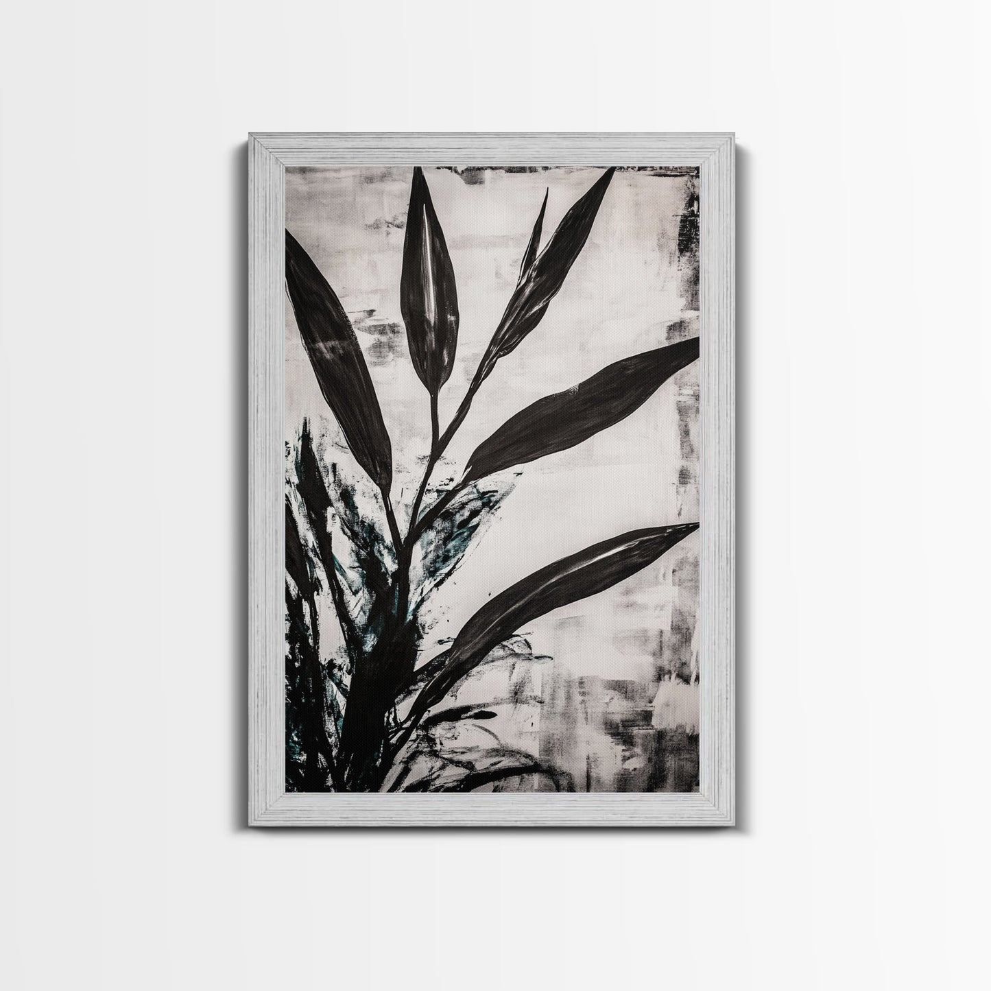 Minimalist Leaves, Monochrome Plant Art, Botanical Wall Decor, Neutral Home Art, Black and White Nature, Framed Canvas Print, Gift Idea