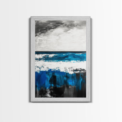 Blue Ocean, Coastal Landscape, Modern Art, Framed Canvas Print, Beach House Decor, Contemporary Seascape, Living Room Wall Art