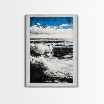 Ocean Horizon, Abstract Painting, Blue Waves, Canvas Print, Modern Seascape, Minimalist Beach Decor, Contemporary Wall Art