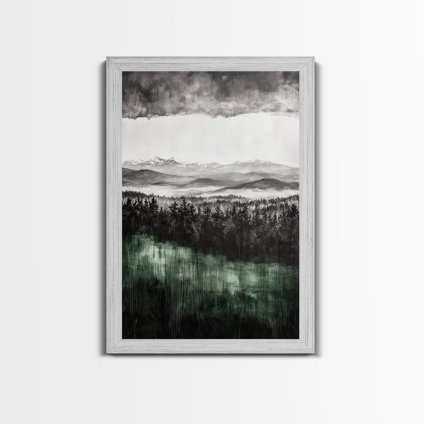 Misty Mountains, Moody Wall Art, Rustic Home Decor, Cabin Wall Art, Neutral Aesthetic, Black and White, Framed Canvas Print