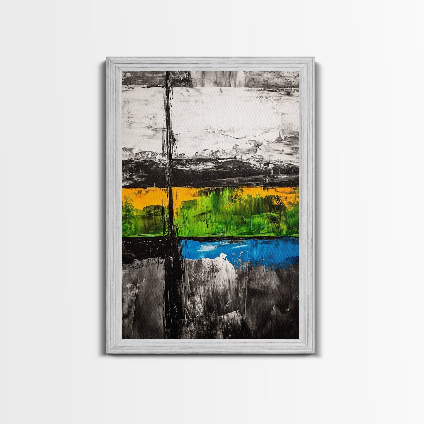 Geometric Landscape, Textured Canvas Print, Bold Wall Art, Modern Home Decor, Minimalist Artwork, Yellow Green Blue Painting