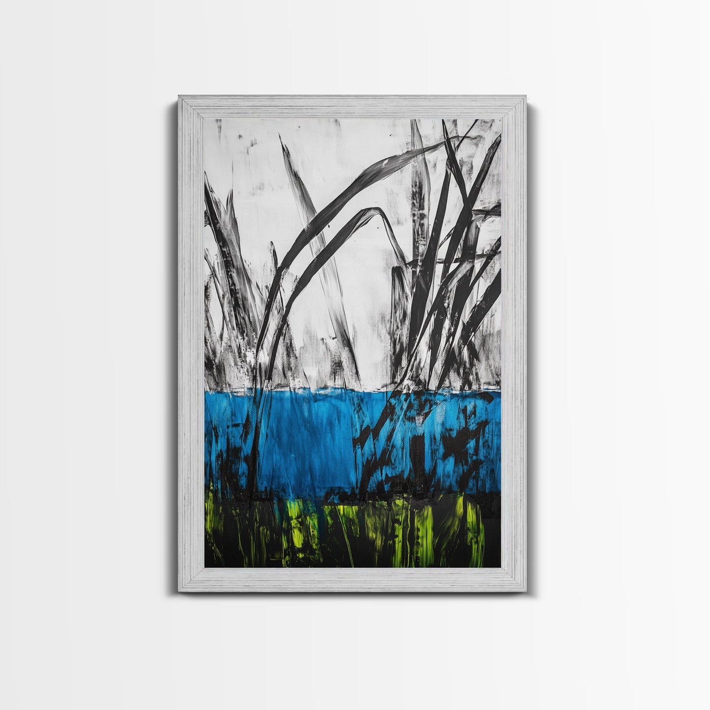 Abstract Grass, Blue and Green Art, Nature Inspired Wall Art, Minimalist Decor, Textured Canvas Print, Living Room Wall Art