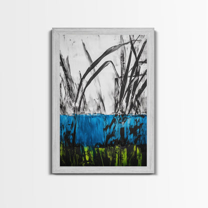 Abstract Grass, Blue and Green Art, Nature Inspired Wall Art, Minimalist Decor, Textured Canvas Print, Living Room Wall Art