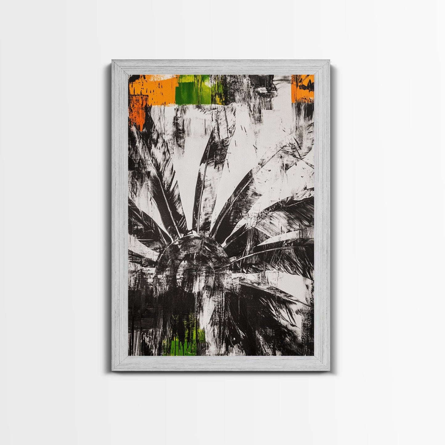 Sunflower, Black White Floral Art, Rustic Boho Decor, Farmhouse Wall Art, Nature Botanical Print, Framed Canvas Print