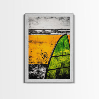 Yellow Beach, Sailboat Art, Nautical Decor, Coastal Wall Art, Framed Canvas Print, Ocean Waves, Living Room Art, Bold Abstract Style