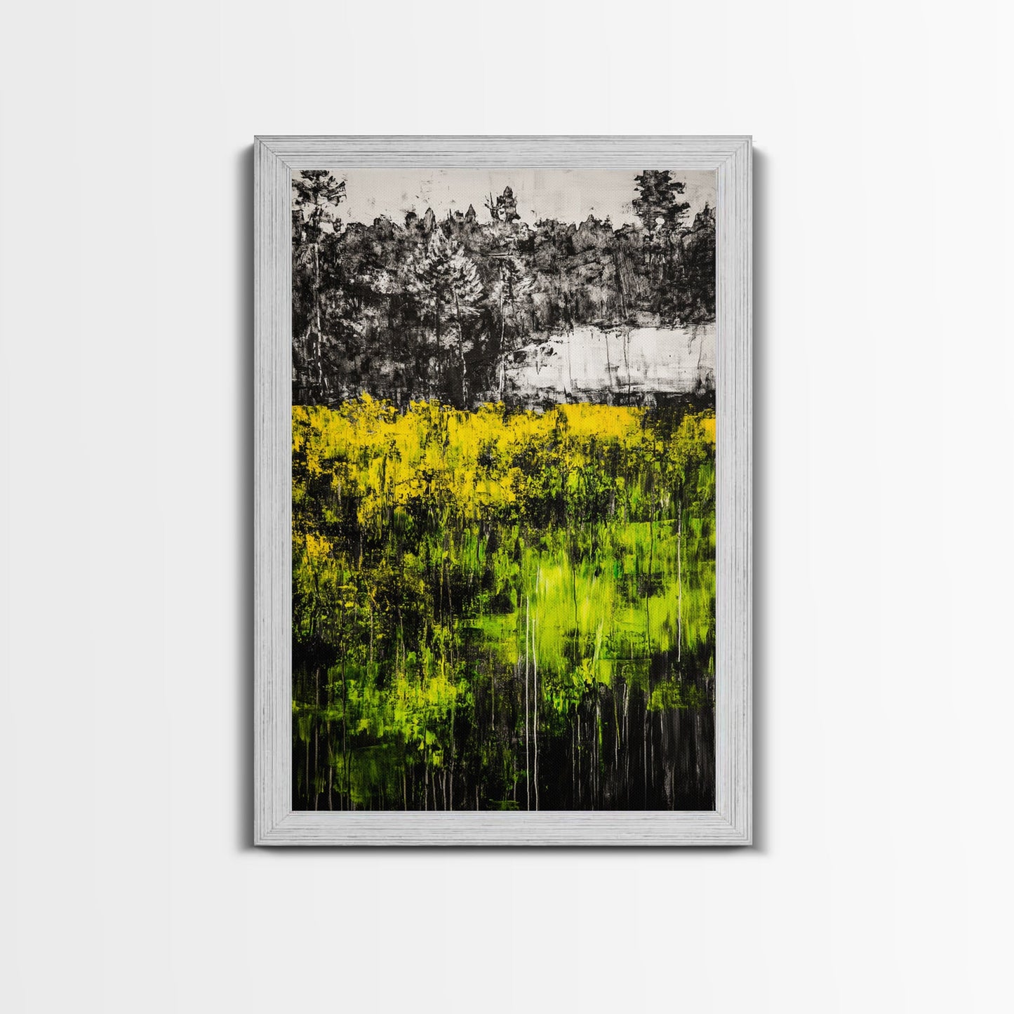Wildflowers, Abstract Meadow, Colorful Landscape, Modern Wall Art, Framed Canvas Print, Boho Decor, Vibrant Nature, Yellow Green Art