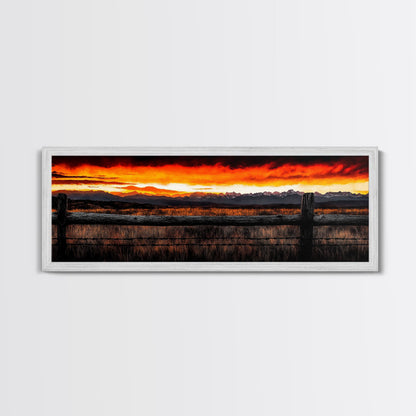 Western Sunset, Mountain Landscape Print, Rustic Cowboy Art, Dramatic Sky Painting, Country Wall Decor, Framed Canvas Print, Large Wall Art