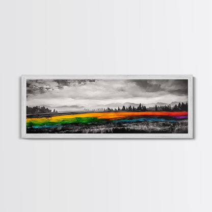 Autumn Colorful Meadow, Vibrant Landscape Art, Fall Home Decor, Modern Impressionist Style, Framed Canvas Print, Entryway Wall Art