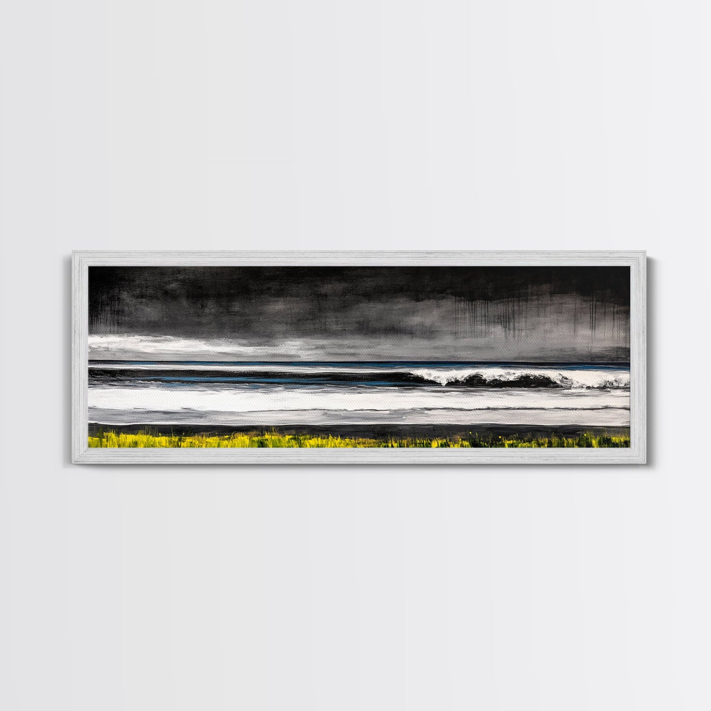 Stormy Ocean, Rolling Waves, Coastal Horizon, Dark Sky, Framed Canvas Print, Minimalist Wall Art, Beach House Decor, Ocean Lovers Gift