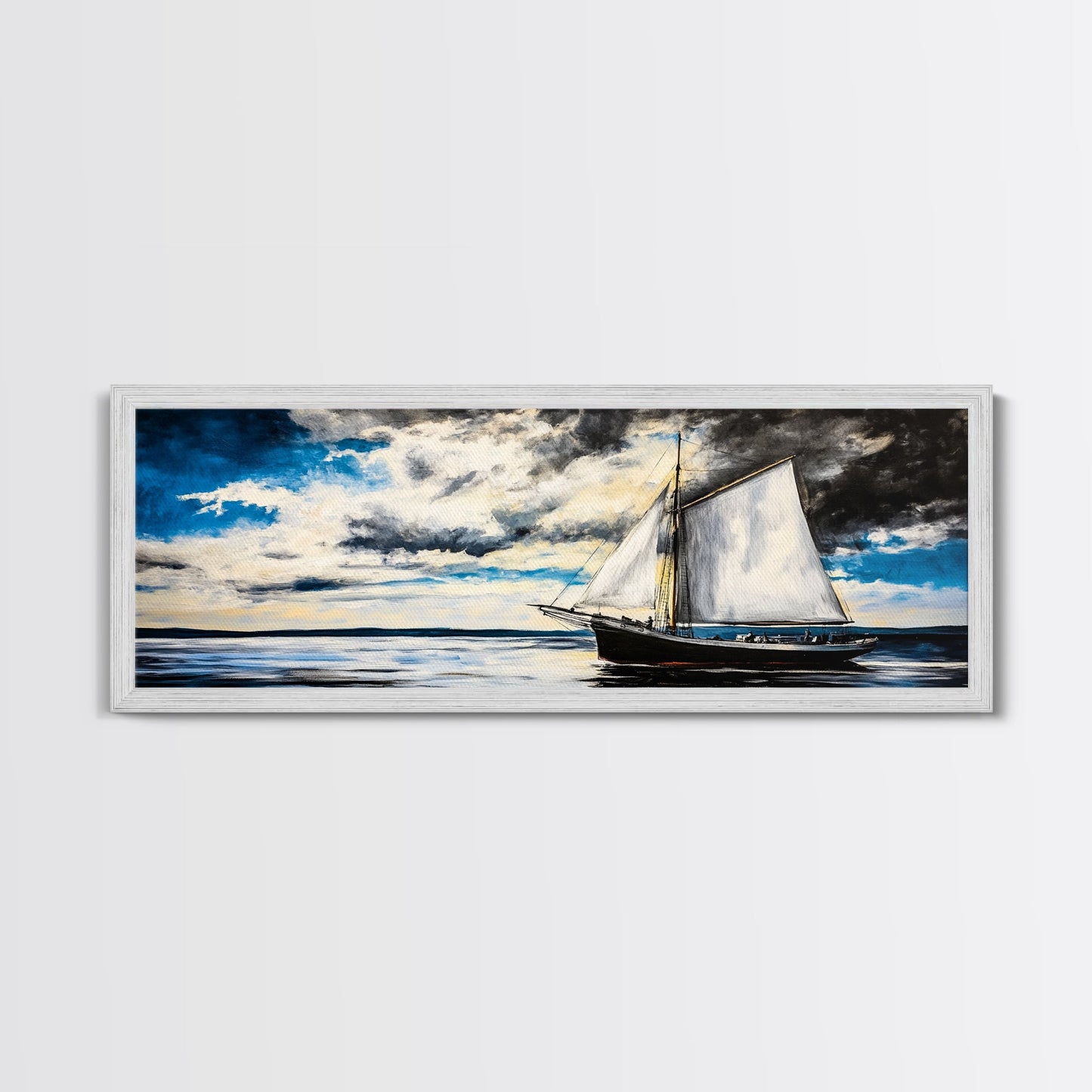 Sailing Boat, Ocean Art, Framed Canvas Print, Nautical Wall Art, Coastal Decor, Blue Sky Painting, Large Wall Art, Office Decor