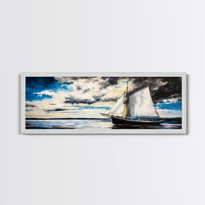 Sailing Boat, Ocean Art, Framed Canvas Print, Nautical Wall Art, Coastal Decor, Blue Sky Painting, Large Wall Art, Office Decor