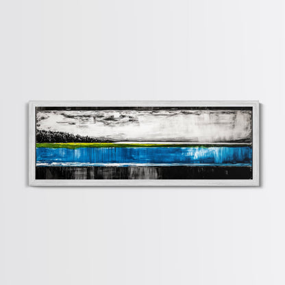 Lake Reflection, Blue Water Art, Minimalist Landscape, Nature Serenity, Monochrome Sky, Peaceful Home Decor, Canvas Print