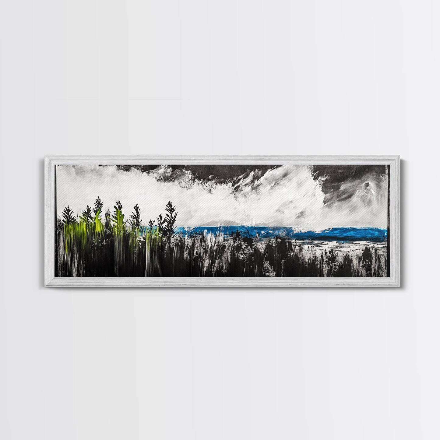 Dark Seascape, Moody Ocean, Coastal Wall Art, Framed Canvas Print, Nautical Decor, Modern Black and White, Ocean Horizon, Stormy Sky