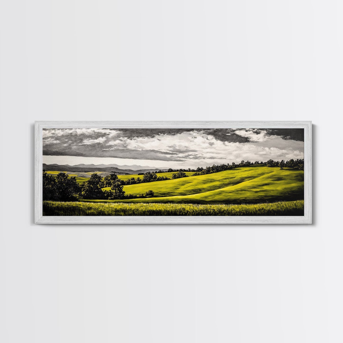 Rolling Hills, Countryside Landscape, Green Fields, Framed Canvas Print, Rural Wall Art, Nature Scene, Pastoral Painting, Home Office Art