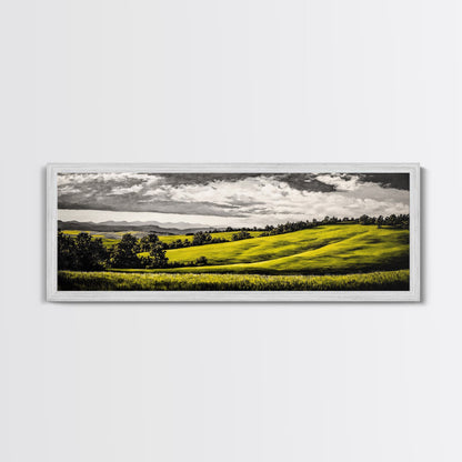 Rolling Hills, Countryside Landscape, Green Fields, Framed Canvas Print, Rural Wall Art, Nature Scene, Pastoral Painting, Home Office Art