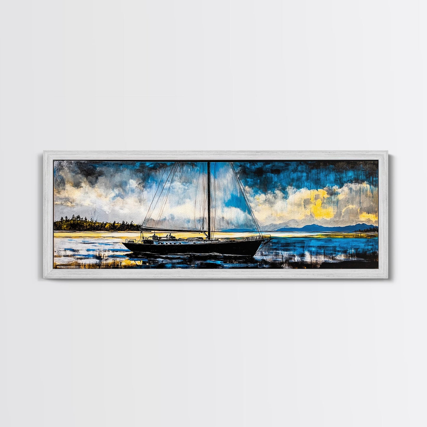 Sailboat, Nautical Wall Art, Ocean Sunset, Framed Canvas Print, Coastal Decor, Maritime Painting, Large Wall Art, Serene Water Scene