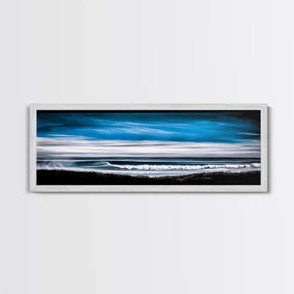 Ocean Wave, Coastal Seascape, Framed Canvas Print, Nautical Wall Art, Beach House Decor, Blue Wave Painting, Living Room Artwork, Minimalist Art