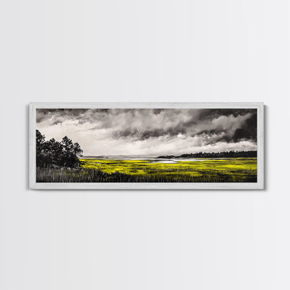 Marshland Storm, Nature Landscape, Canvas Print, Black and White Wall Art, Moody Home Decor, Living Room Artwork, Dramatic Painting, Rustic Style
