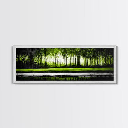 Forest Reflection, Green Trees, Nature Landscape, Framed Canvas Print, Tranquil Scenic Artwork, Zen Wall Decor, Modern Office Art