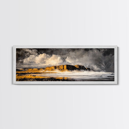 Mountain Coastline, Ocean Waves, Dramatic Sky, Canvas Print, Rugged Seascape Painting, Nature Wall Art, Living Room Accent Piece