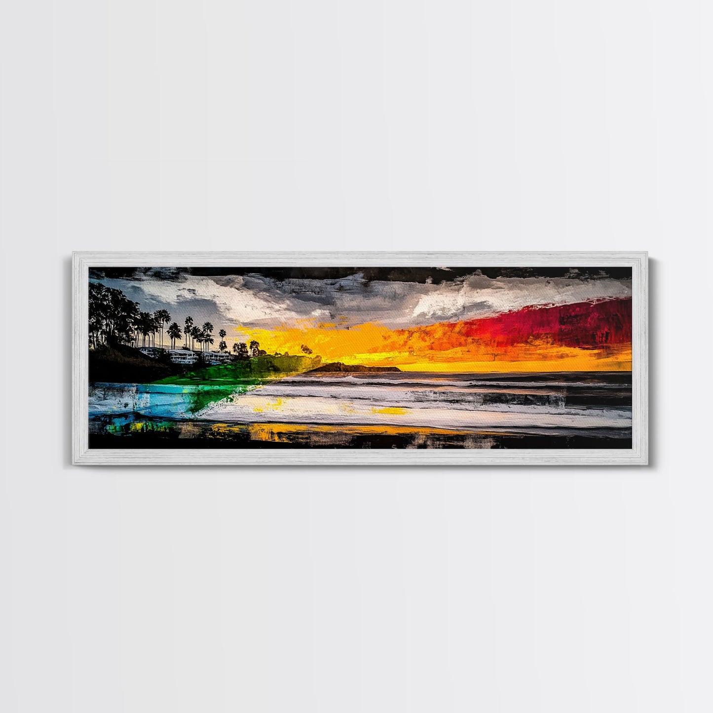 Pier, Ocean, Sunset, Framed Canvas Print, Nautical Wall Art, Coastal Home Decor, Minimalist Seascape, Surf Beach Art, Large Modern Painting