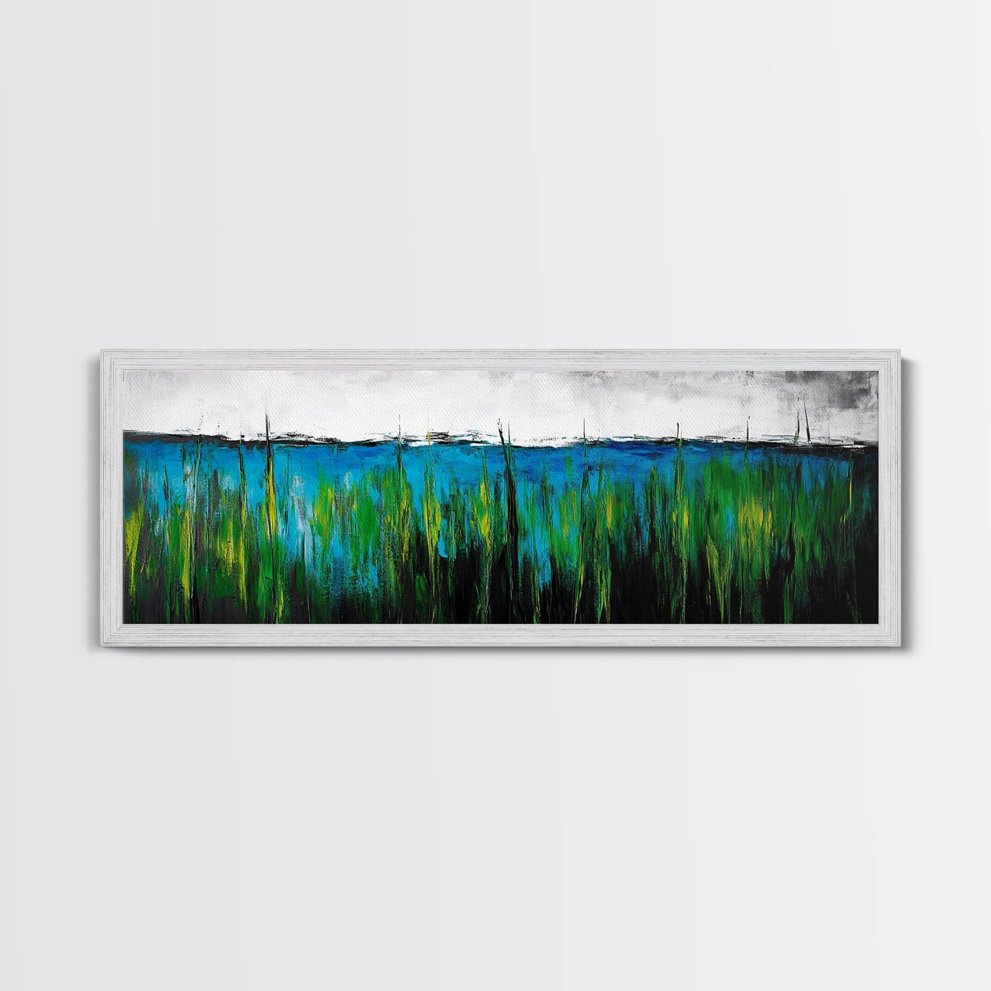 Ocean Grass, Coastal Wall Art, Blue Green Abstract, Framed Canvas Print, Beach House Decor, Serene Art, Minimalist Seascape, Tranquil Home Decor