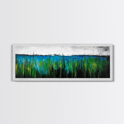 Ocean Grass, Coastal Wall Art, Blue Green Abstract, Framed Canvas Print, Beach House Decor, Serene Art, Minimalist Seascape, Tranquil Home Decor