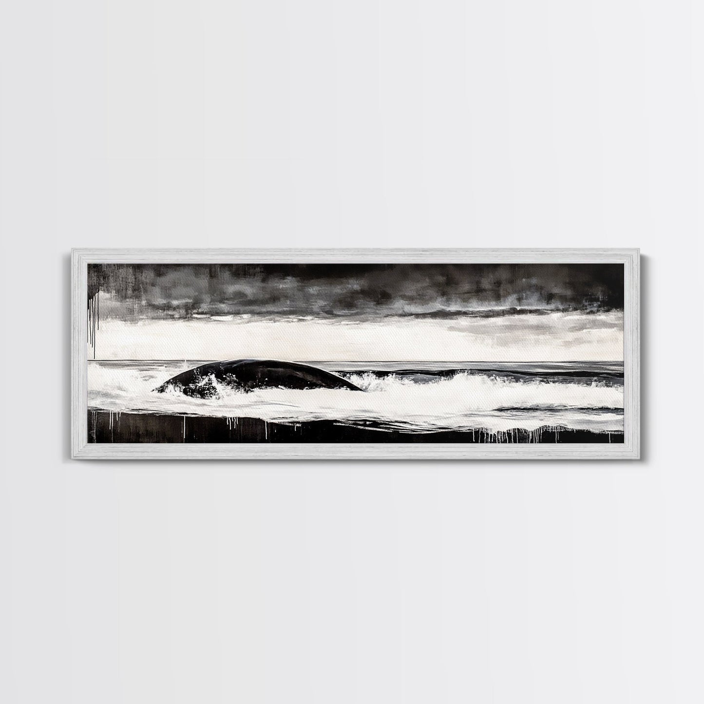 Ocean Wave, Moody Seascape, Black and White Art, Framed Canvas Print, Stormy Water, Coastal Home Decor, Nautical Wall Art, Large Statement Piece