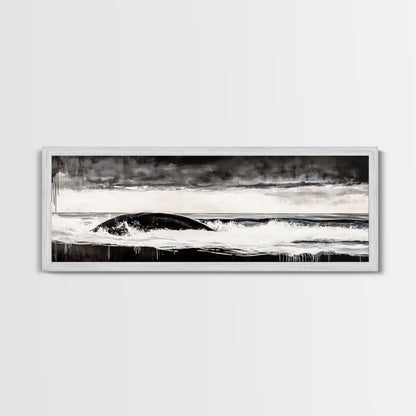 Ocean Wave, Moody Seascape, Black and White Art, Framed Canvas Print, Stormy Water, Coastal Home Decor, Nautical Wall Art, Large Statement Piece