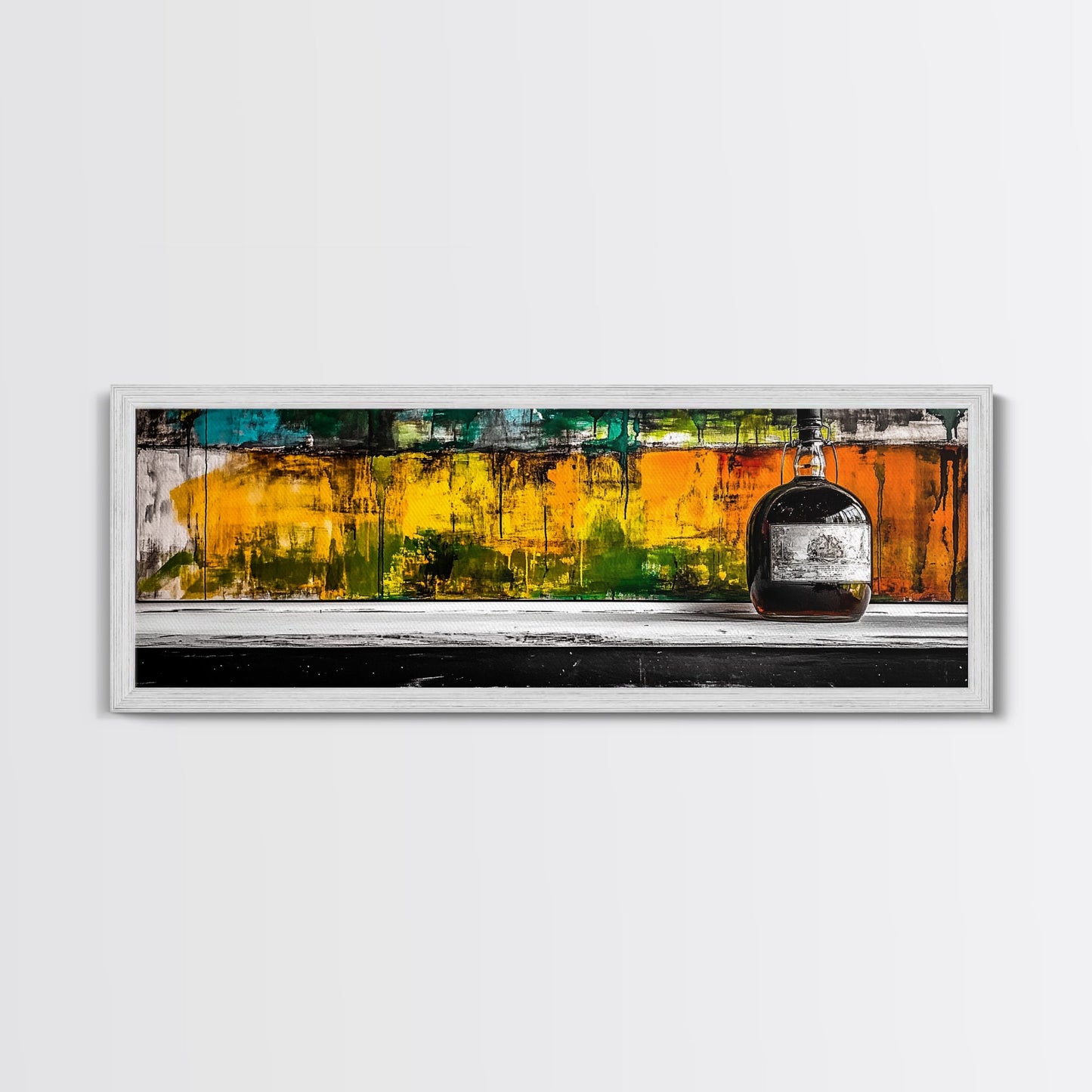 Whiskyflasche, abstrakte Bar-Kunst, rustikale Dekoration, gerahmter Leinwanddruck, Wandbild zum Thema Spirituosen, moderne Küchenkunst, Herbstliche Wanddekoration