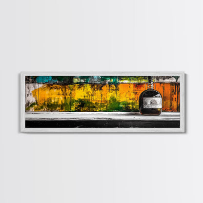 Whiskyflasche, abstrakte Bar-Kunst, rustikale Dekoration, gerahmter Leinwanddruck, Wandbild zum Thema Spirituosen, moderne Küchenkunst, Herbstliche Wanddekoration