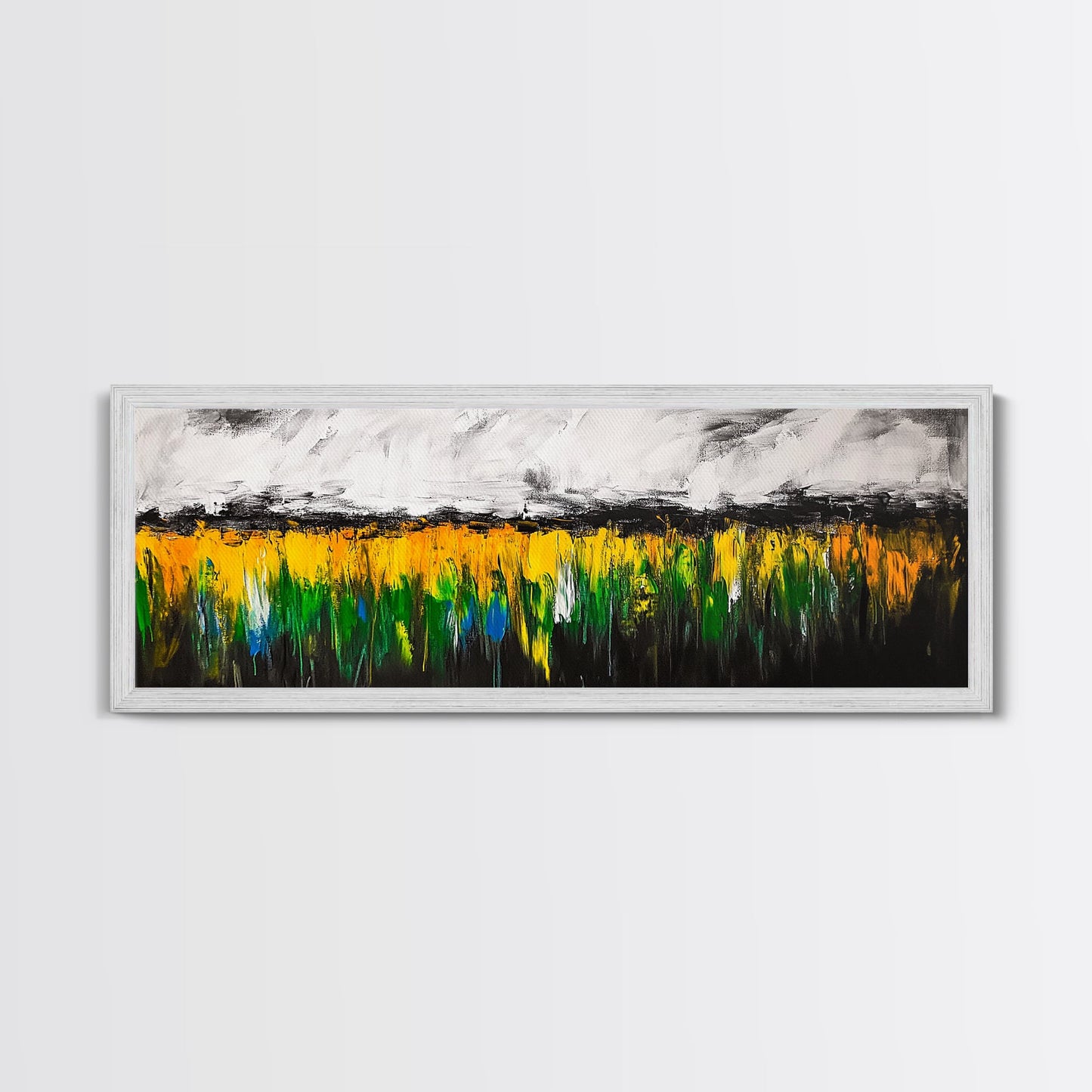 Abstract Wildflowers, Colorful Landscape, Boho Wall Art, Framed Canvas Print, Nature Inspired Art, Living Room Decor