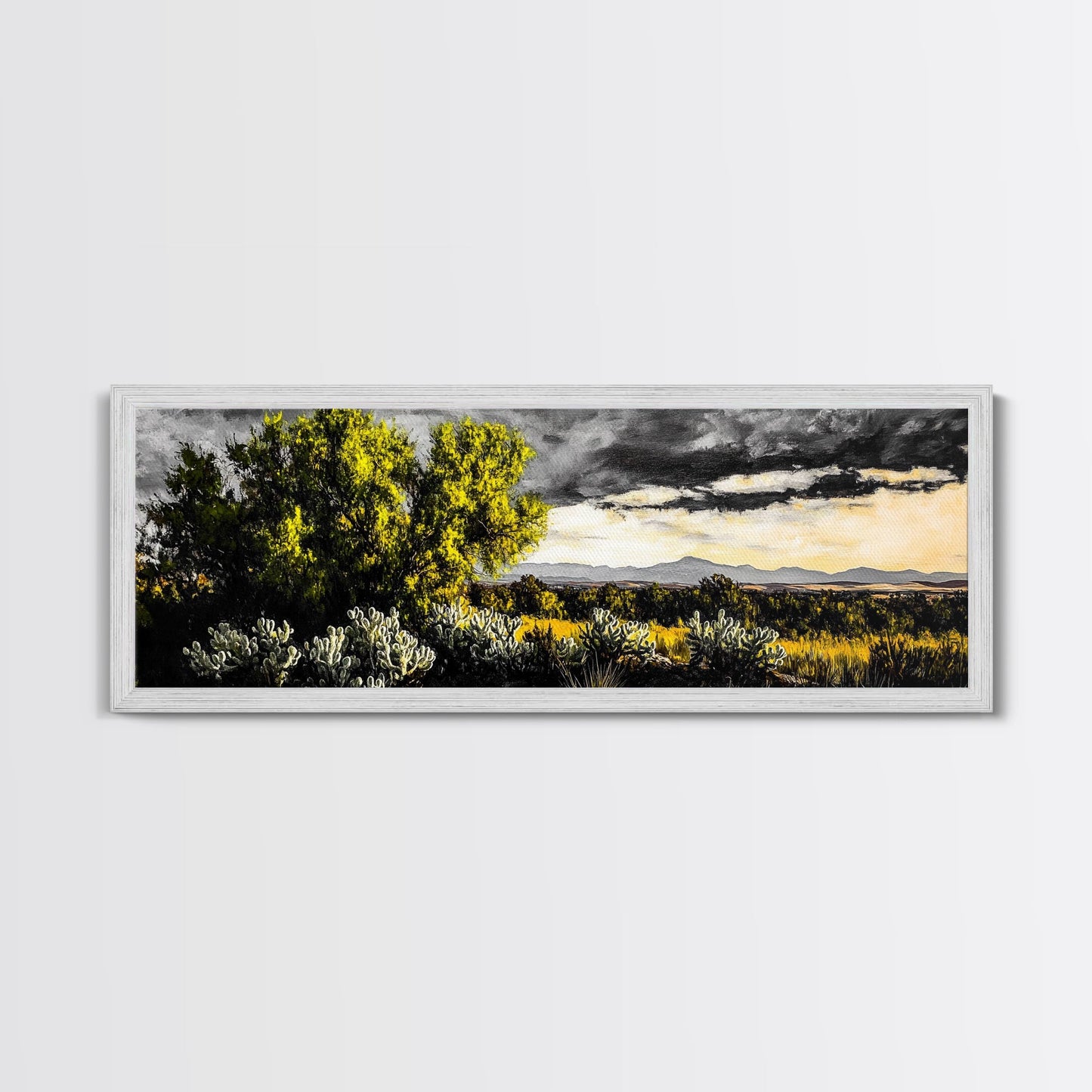 Desert Sunset, Cactus Landscape, Southwest Art, Nature Wall Decor, Framed Canvas Print, Earthy Home Decor, Rustic Western Art, Moody Wall Decor