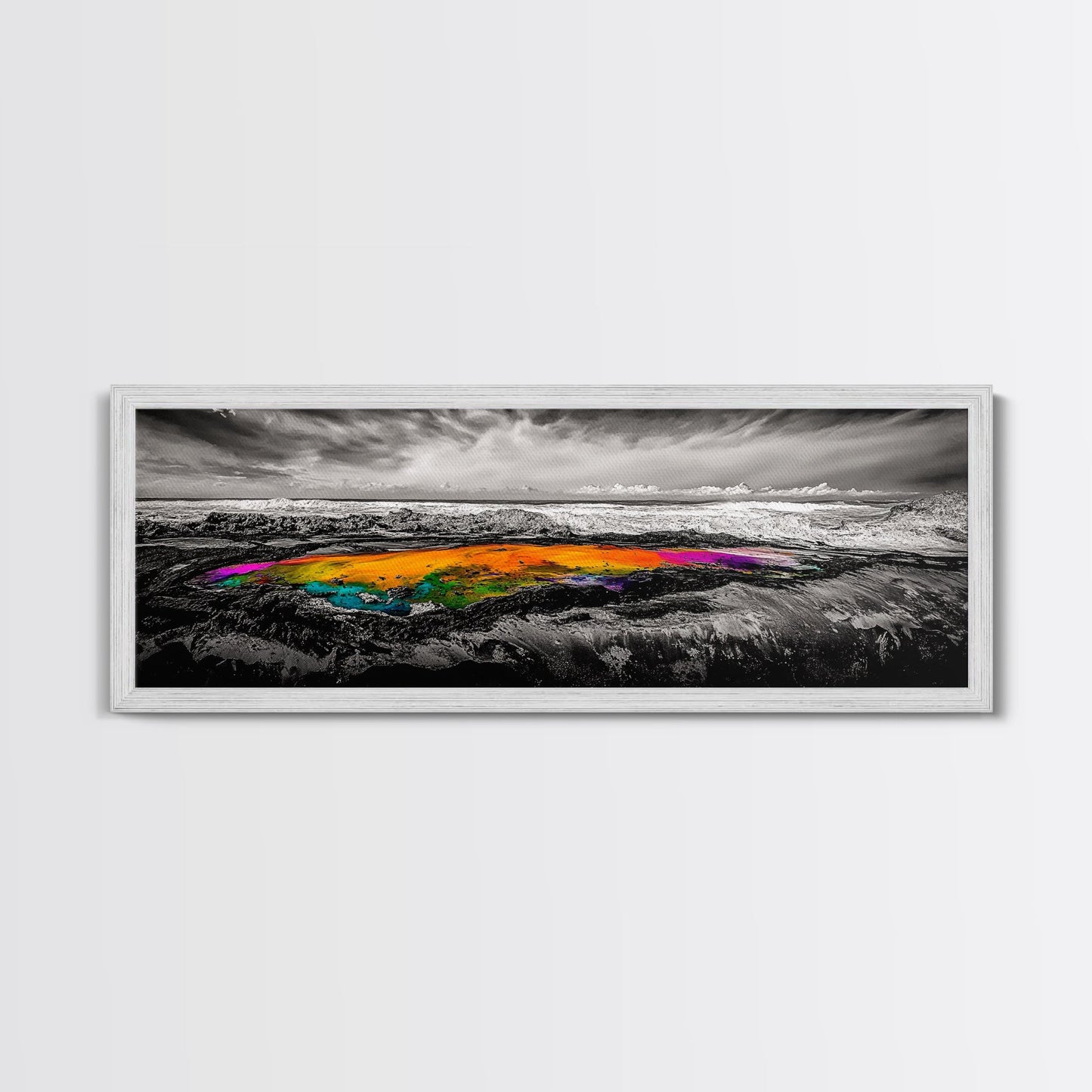 Vibrant Ocean Rock, Colorful Pool, Dramatic Sky, Canvas Print, Abstract Seascape, Modern Wall Art, Unique Art Piece, Living Room Decor