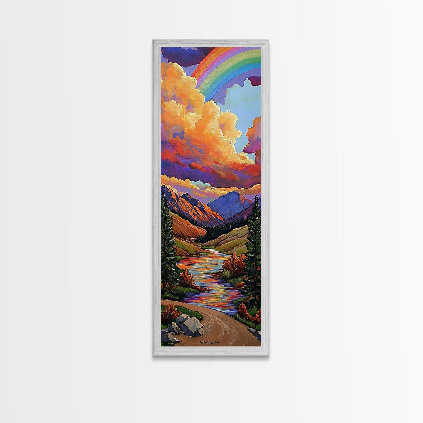 Rainbow Mountains, Sunset, Reflection, Framed Canvas Print, Rainbow landscape canvas, colorful scenic view, cabin wall art, mountain decor