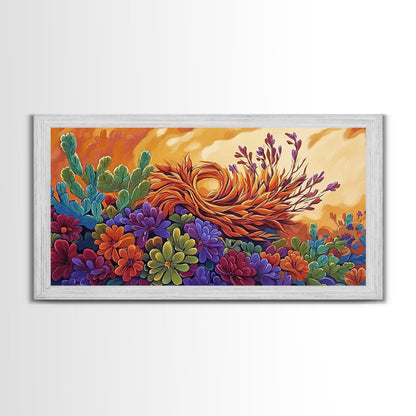 Succulent, Desert, Bloom, Sunset, Framed Canvas Print, Cactus boho art, colorful desert wall decor, Southwestern kitchen wall art