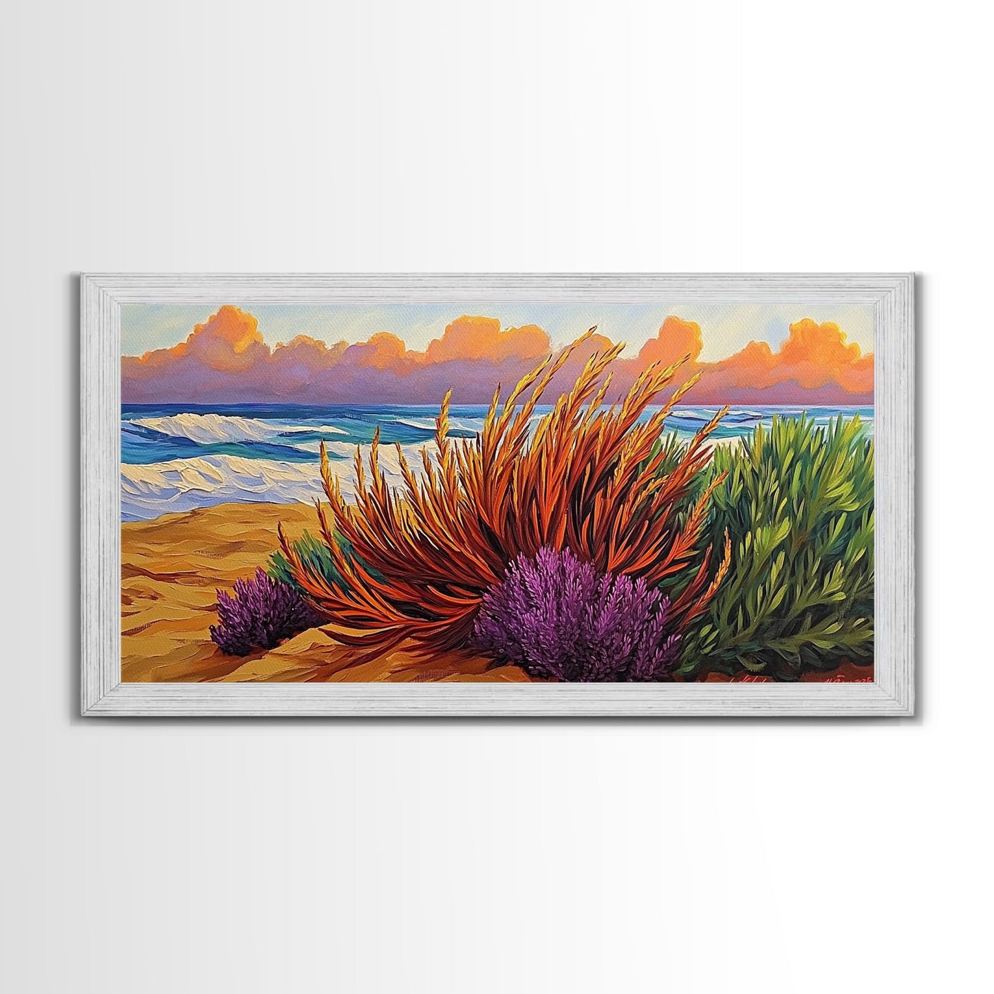 Beach, Sunset, Grasses, Coastal, Canvas Print, Tropical coastal wall art, desert beach boho art, modern bathroom art, hallway decor
