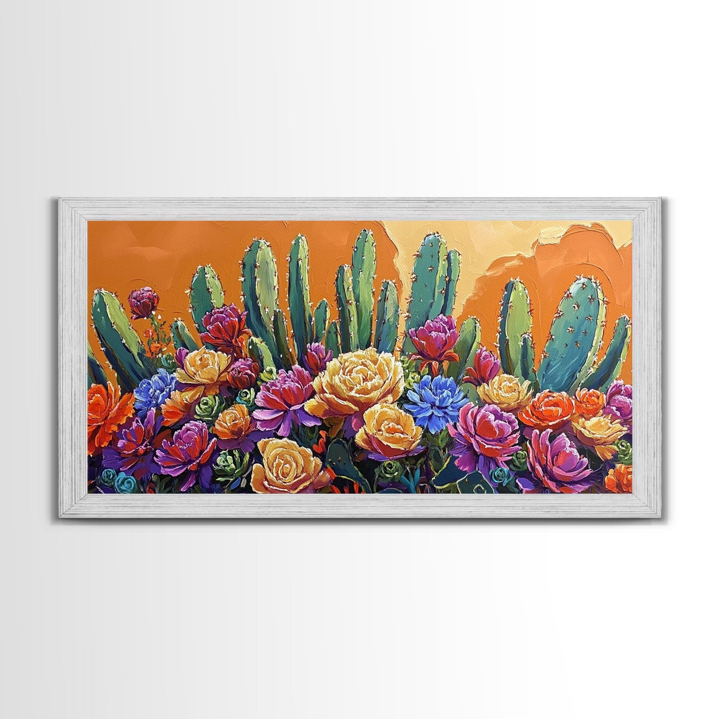 Cactus Flower, Bloom, Garden, Framed Canvas Print desert botanical artwork Kitchen Wall Art boho floral art vibrant home accent